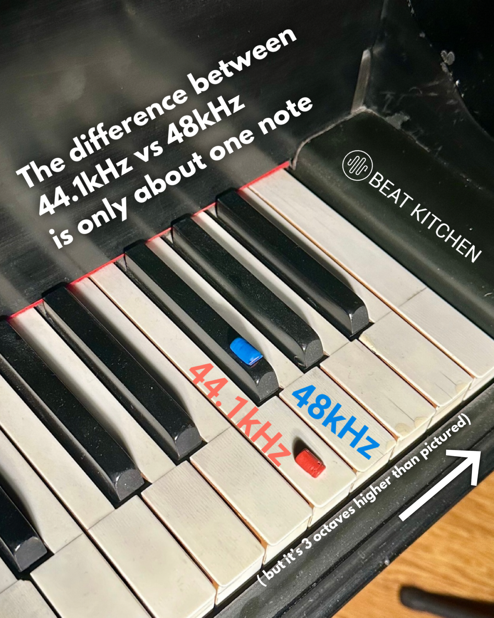 44.1 vs 48 kHz — the difference is about one note