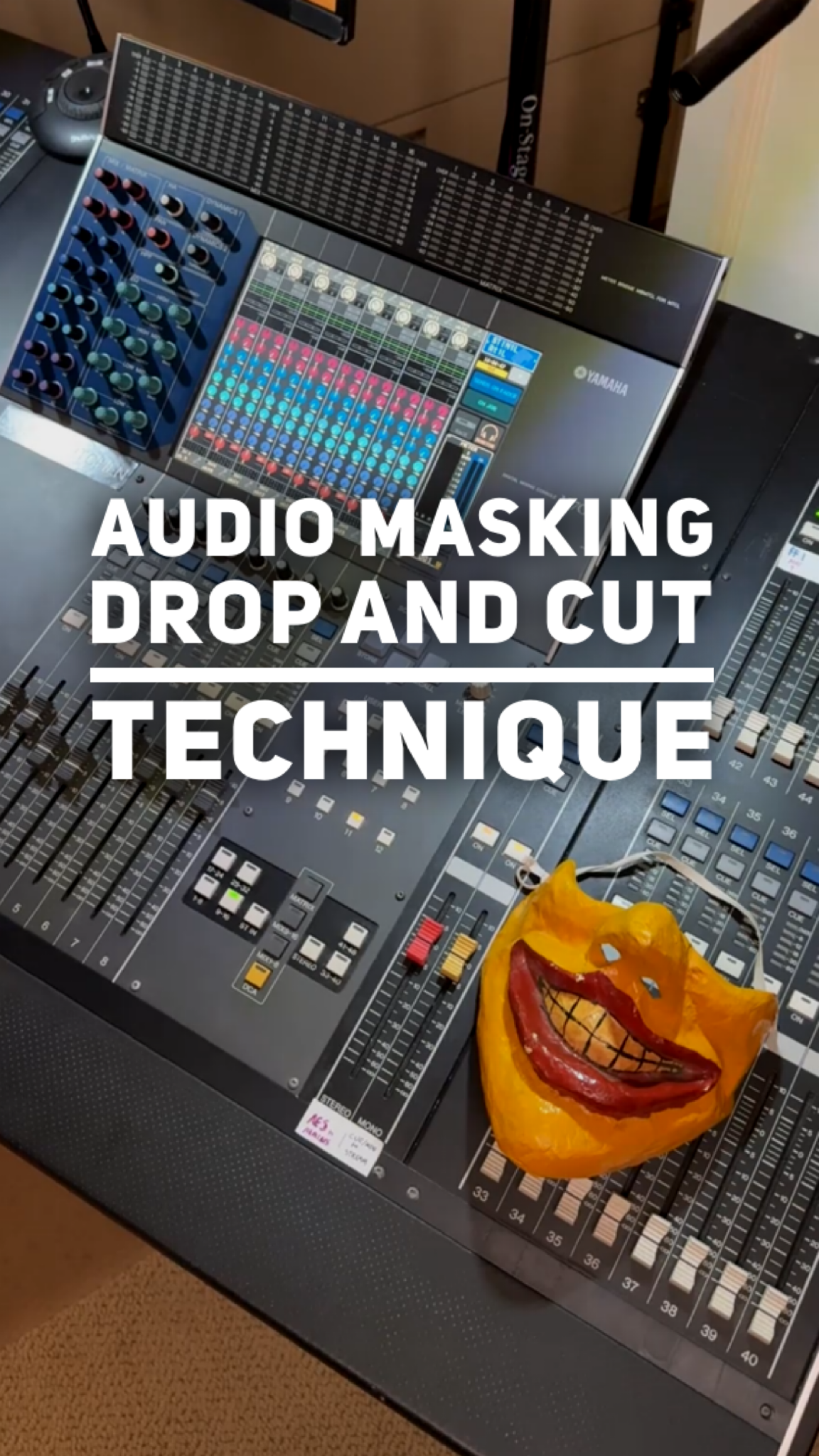 Video thumbnail: Audio Masking Drop and Cut Technique — mixing console with a mask