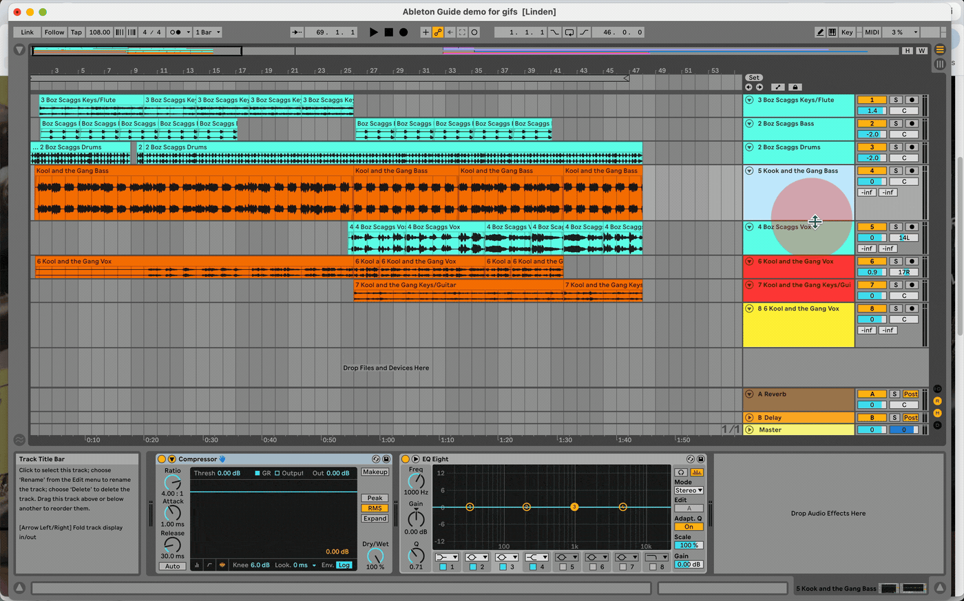 Animated demo of resizing tracks by dragging edges in Ableton Live