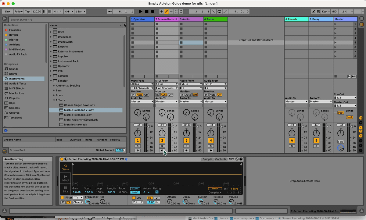 Animated demo of arming tracks in Session and Arrangement Views