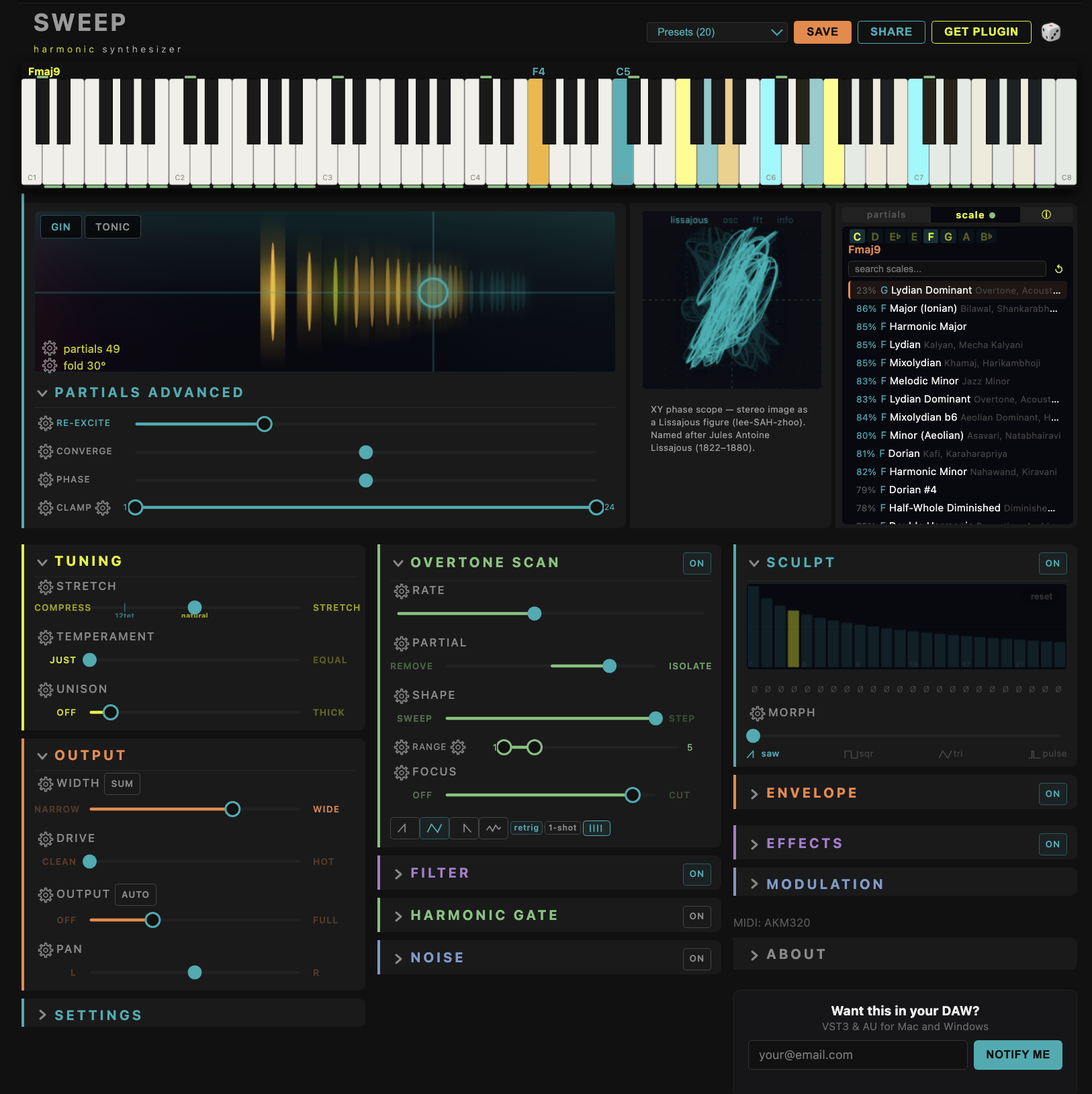 BKS Harmonic Synthesizer — scale detection view